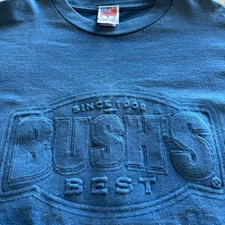 Vintage Bush's Best Since 1908 Blue Embossed T-Shirt, Medium, Made in USA