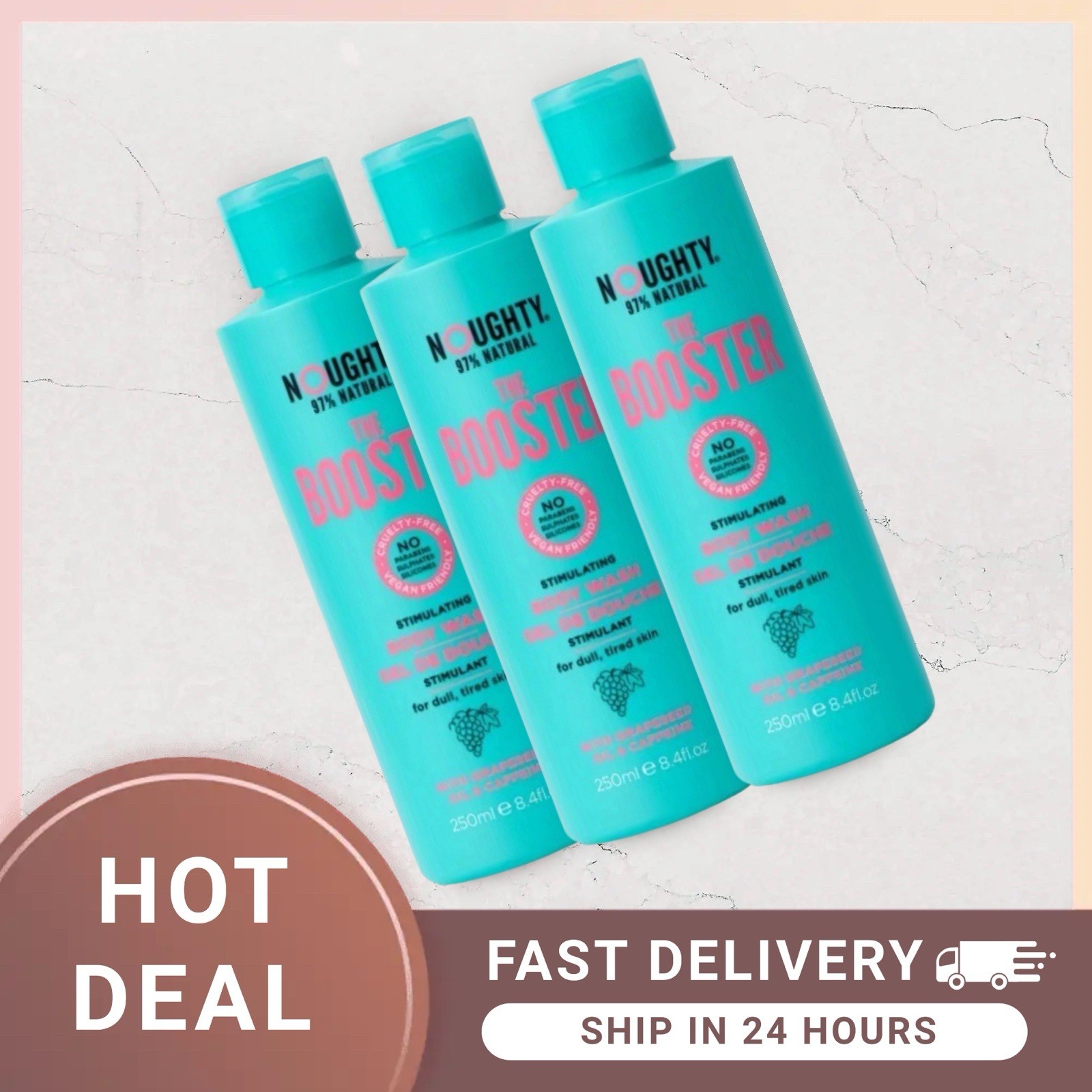 Noughty The Booster Body Wash, Stimulating, For Dull Tired Skin 250ml -3 Pack