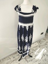Shein womens Maxi Long Dress 2xl 16 Navy Blue White Casual Summer Floral Boho