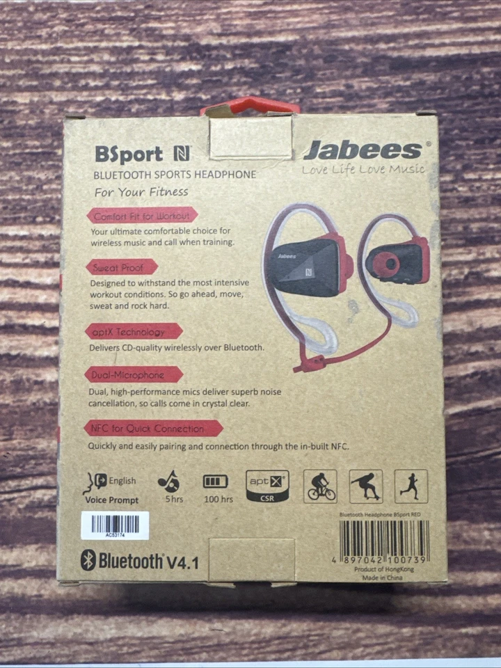 Fones de ouvido esportivos Jabees BSport Bluetooth V4.1 vermelho esportivo NOVO - Imagem 2 de 3