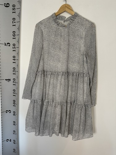 Abito donna Ted Baker taglia 5 UK 16 manica lunga bianco nero a pois stile a strati - Foto 1 di 4