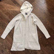 Abercrombie Fitch Long Open Front Hooded Cardigan Sweater Oatmeal Size Small