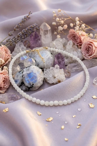 Natural Rainbow Moonstone 4-6MM Smooth Round Gemstone Beaded Unisex Necklace 18" - product listing photo