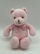 Baby Gund My First Teddy Bear Pink w/ checkered Gingham Bow 5717 Baby's 8" VTG