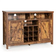Farmhouse Sideboard Buffet Storage Cabinet w/2 Doors &9-Bottle Wine Rack Rustic