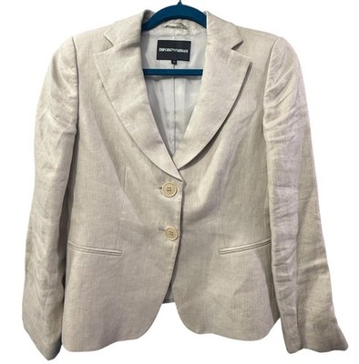 EMPORIO ARMANI ITALY BEIGE BLAZER PADDED SHOULDERS SIZE 10 VINTAGE