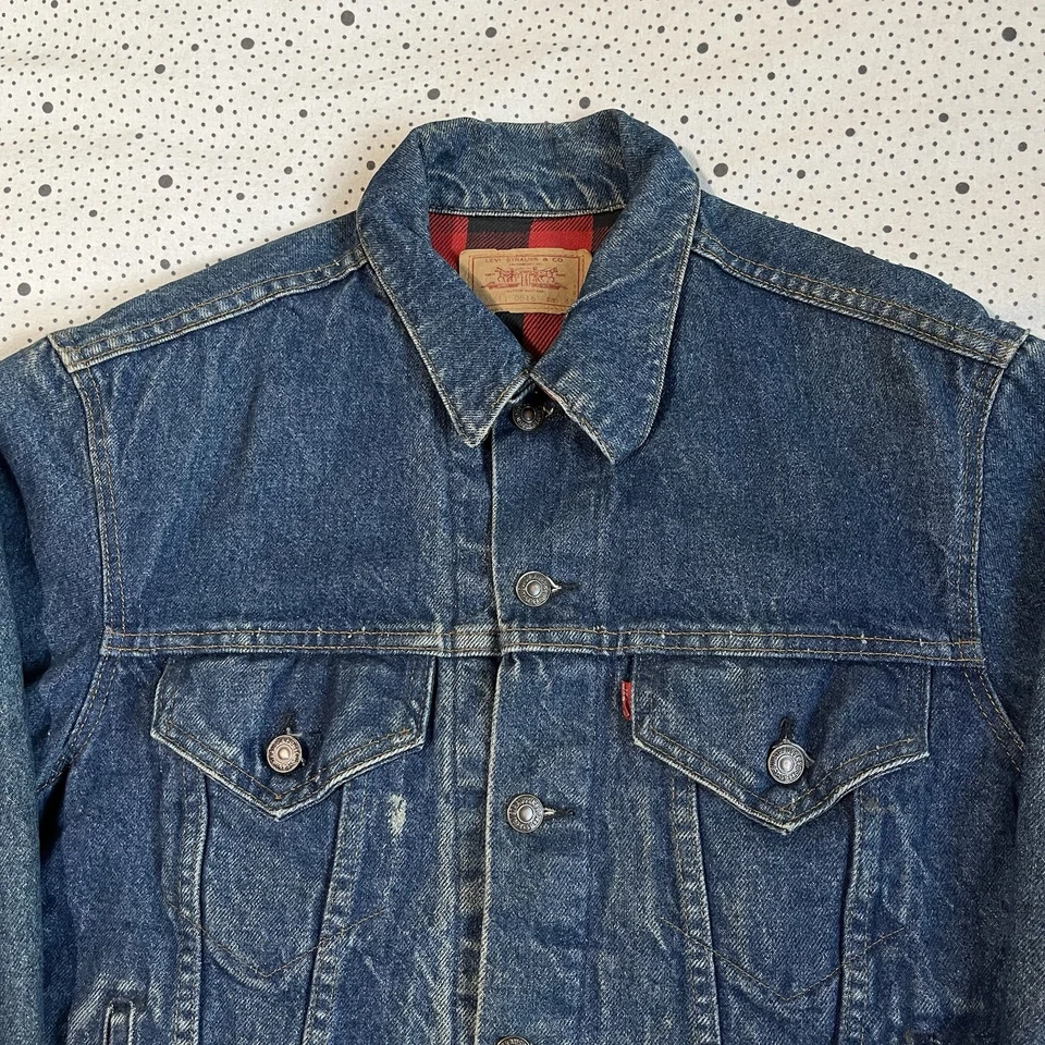 Vintage 1980's Levis Type III Trucker Jacket 42 Buffalo Plaid Lined 71411 0816 - Image 2 of 4