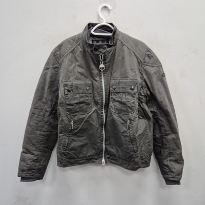 Barbour Oil Drywax Wax Waterproof Rain Country Grey Biker Jacket Coat Size Large