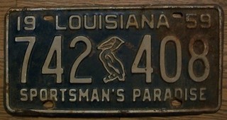 SINGLE LOUISIANA LICENSE PLATE 1959 742 408 PELICAN