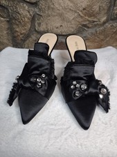 Nine West Women's Slip-on Pointed Toe Black Satin Stiletto Heels Size 9M