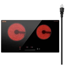 24in Built-in Electric Cooktop Radiant Ceramic Cooktop 2 Burners 1800W 110v Plug