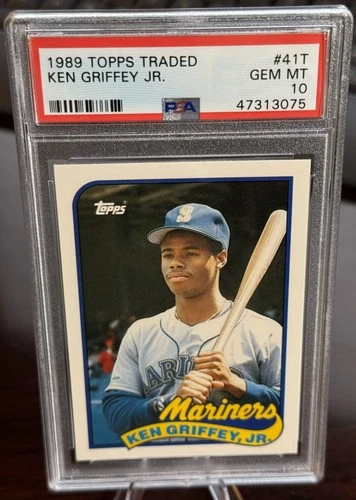 1989 KEN GRIFFEY JR TOPPS TRADED ROOKIE PSA 10  MARINERS 50-50? NEW LABEL (075)
