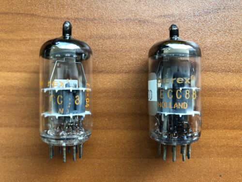 Matched Pair Amperex 6DJ8/ECC88 Tubes - Dimple Disc Getter - Holland 1964 - NOS - Picture 1 of 6