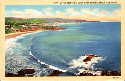 Postcard Coves along coast near Laguna Beach, California - 1938