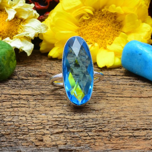Picturesque Swiss Blue Topaz Gemstone 925 Sterling Silver Handmade Ring ...