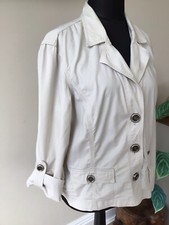 Chicos Off White Cotton Lightweight Jacket Size 2 Excon Button Up Sleeves