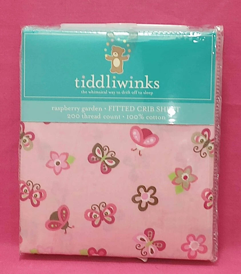 Sábana Cuna Tiddlywinks Rosa Mariposas Flores Rosa Marrón Frambuesa Jardín Foto 2 de 2
