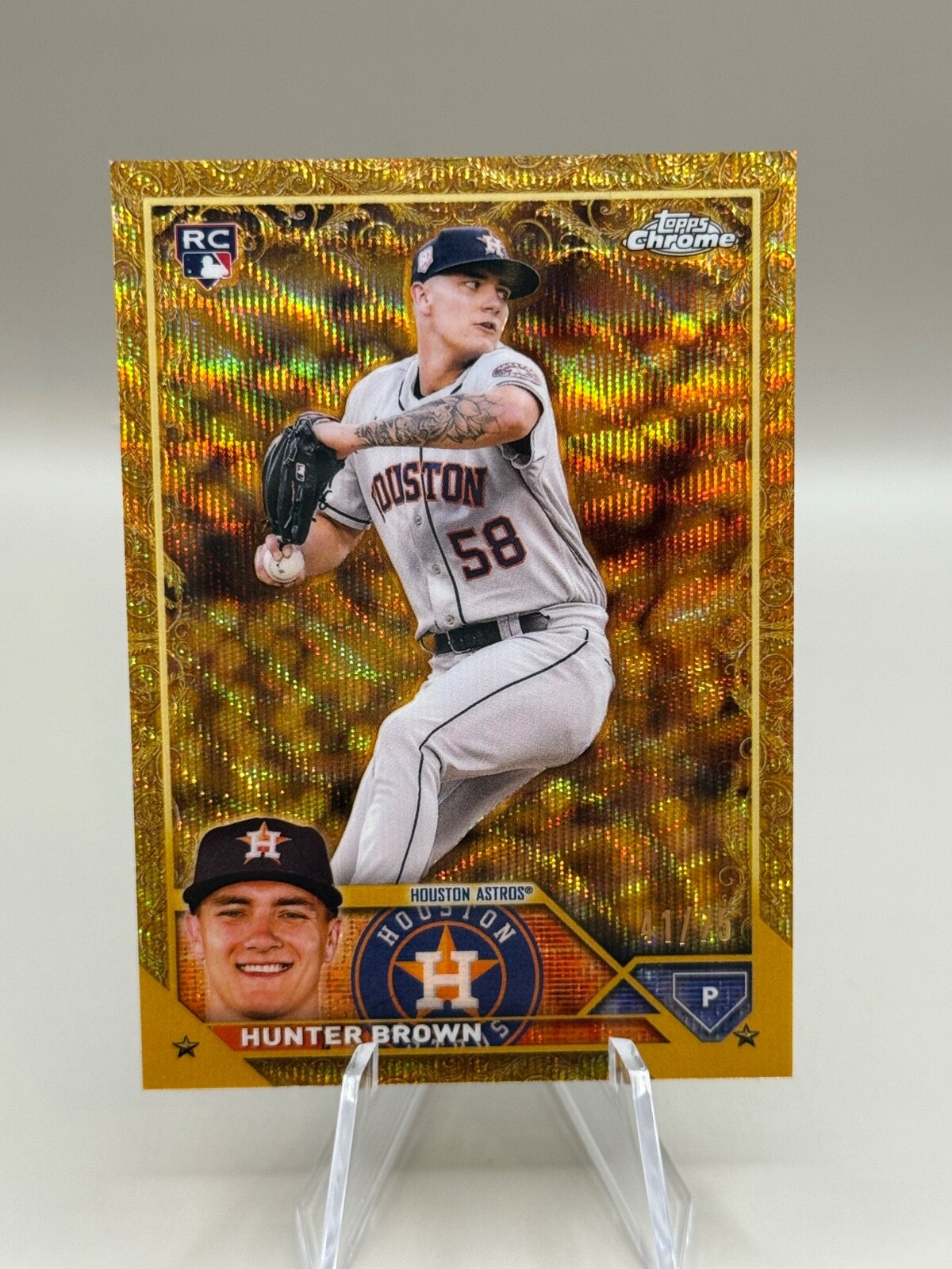 Hunter Brown Rookie Gold Wave /75! 2023 Topps Chrome Gilded, Houston Astro