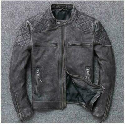 Men s Motorcycle Biker Cafe Racer Vintage Distressed Black Real Leather Jacket