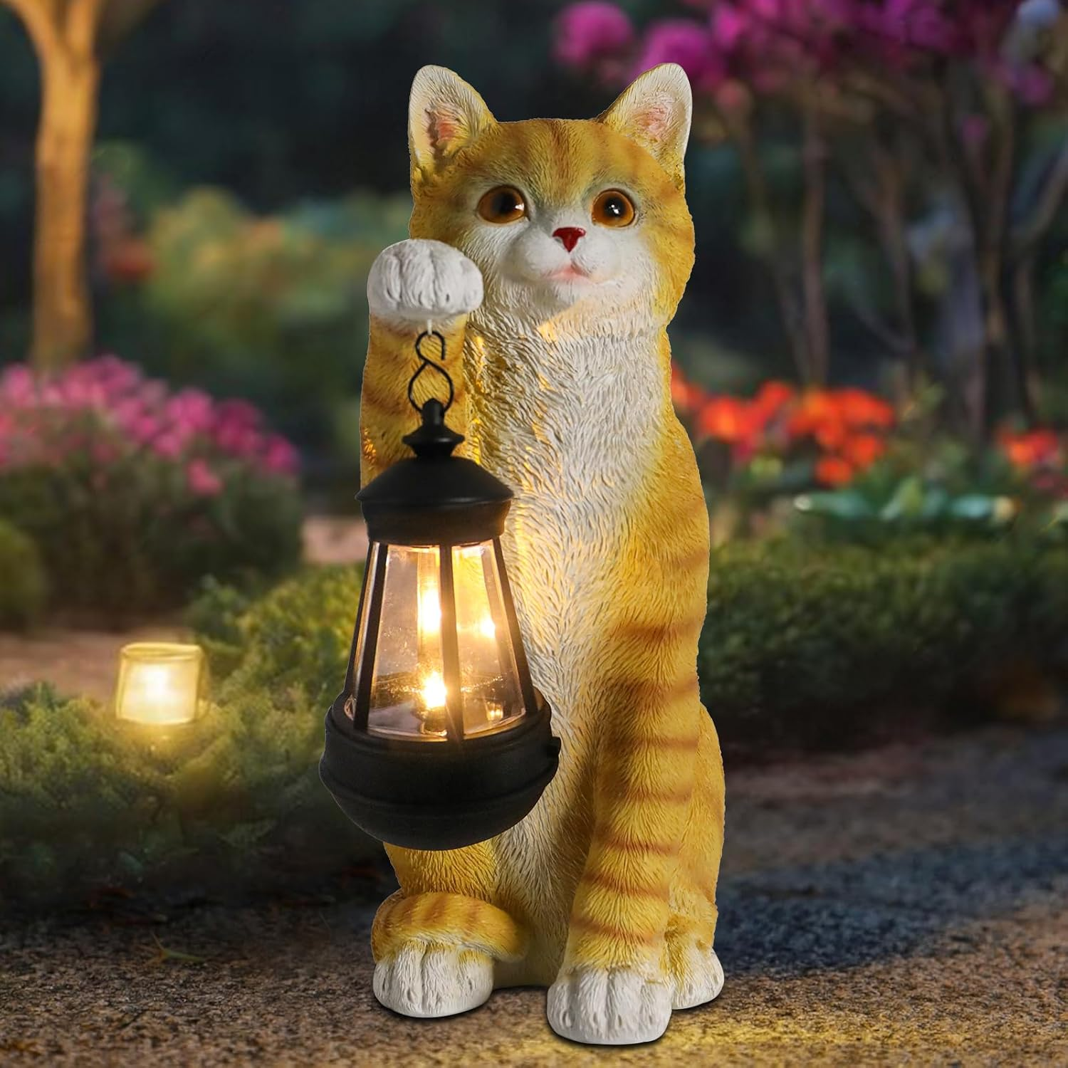 Cat Statues for Garden - Solar Powered Outdoor Cat Garden Statue, Crafted Garden