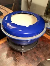 Swissmar Blue Enameled Cast Iron Fondue Pot With Stand And Top