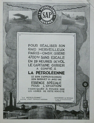 PRESSEWERBUNG 1926 SAP LA PETROLEENNE SPEZIALBENZIN FÜR LUFTFAHRT BREGUET