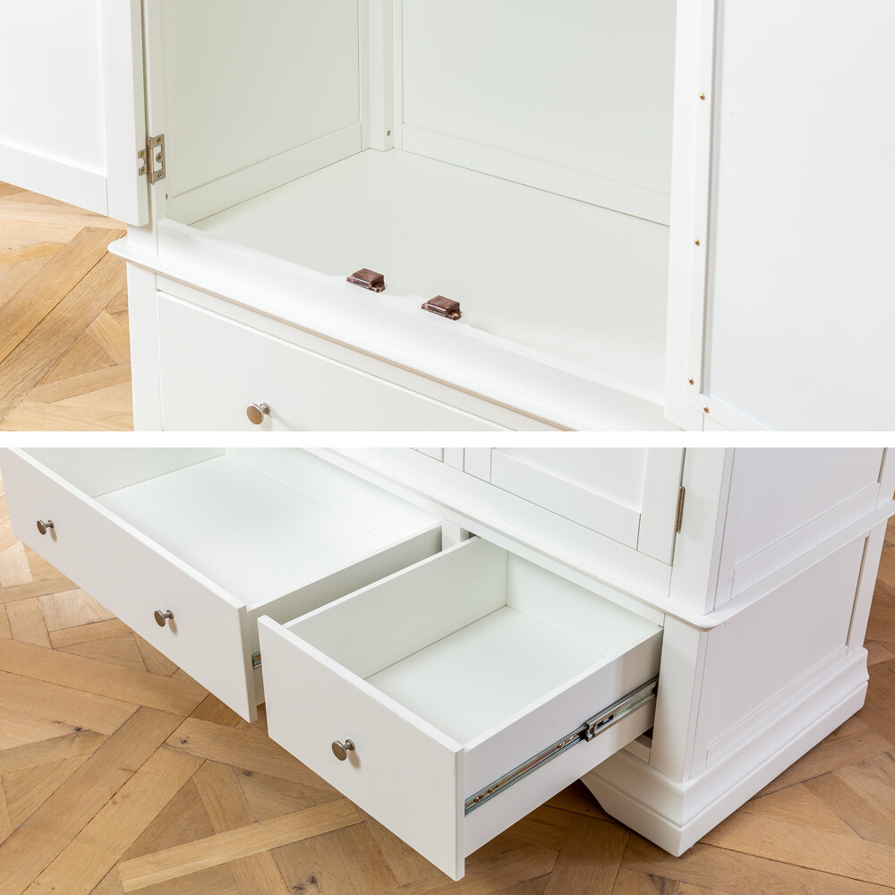 Wilmslow White Painted 3 Door Triple Wardrobe with Mirror 2 Drawers