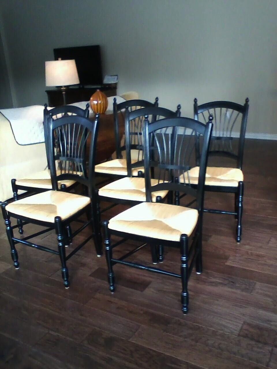 ethan allen casual dining wheat back rush seat dining chairs 6