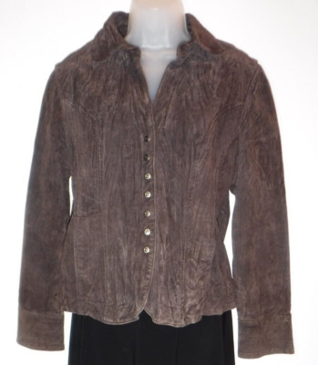 Christopher & Banks M brown washable suede leather snap down jacket