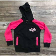 Harley Davidson Motorcycles Youth Girls Small Black Pink Zip Up Hoodie Sweatsh