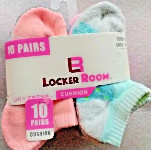 LockerRoom Girls Peds~ Sock Size 4-6~ Multi Color~ Cushioned ~ Lot of 10~ NWT - Afbeelding 1 van 6