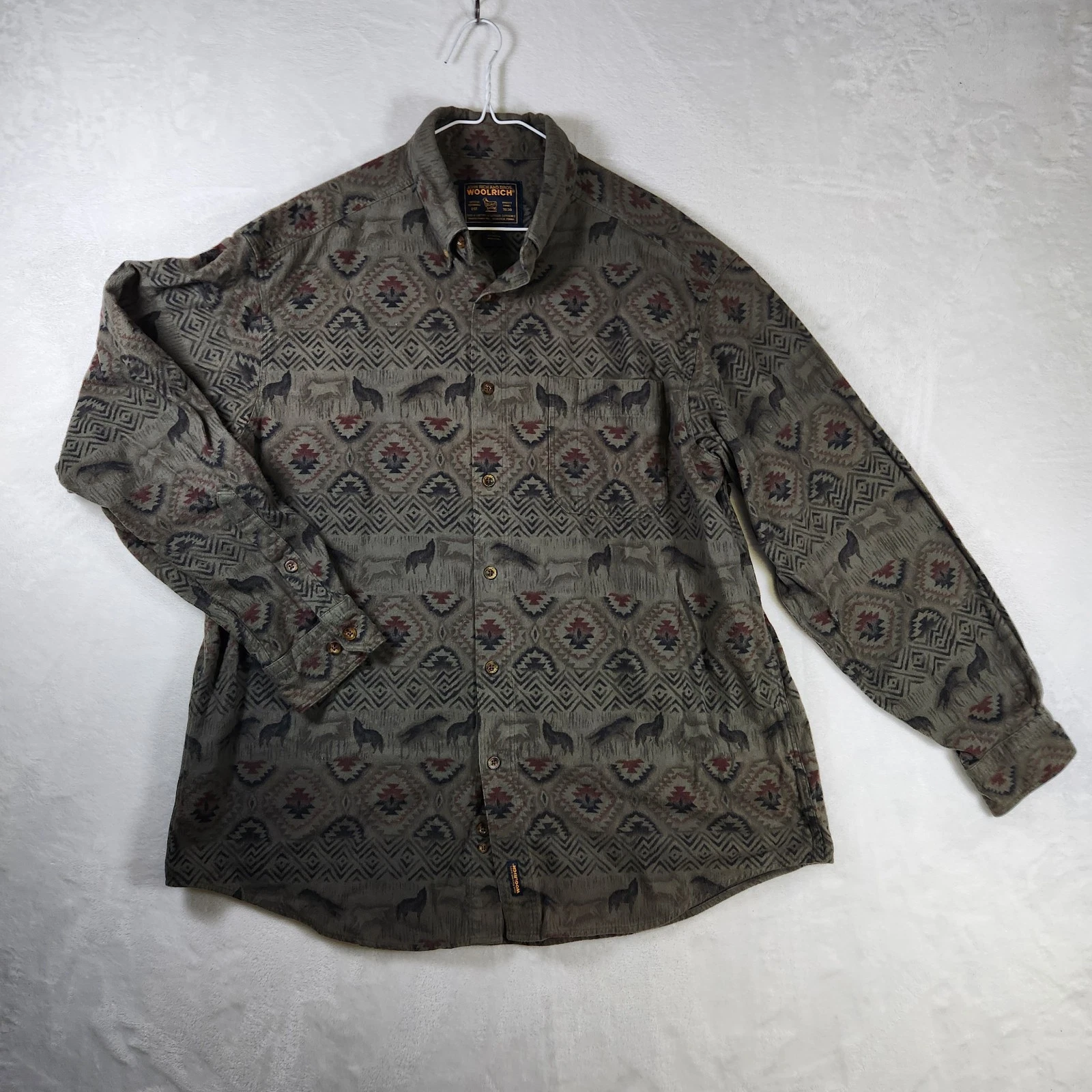 Woolrich XL Button Shirt Aztec Southwest Deer Print Cotton Outdoors Heritage