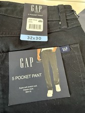 Gap Men s 5 Pocket Pants, 32x30, Super Soft, Classic Slim Fit, Black, NEW