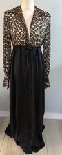 60s Vanity Fair Leopard Print Black Dressing Gown Hostess Nylon House Dress S