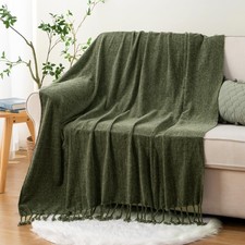 BATTILO HOME Olive Green Throw Blanket for Couch Bed Sofa, Soft Cozy Chenille Th