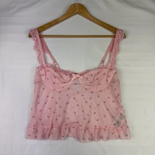 Edikted Pink Floral Mesh Lace Camisole Tank Top Bow Ruffle Adjustable Women M