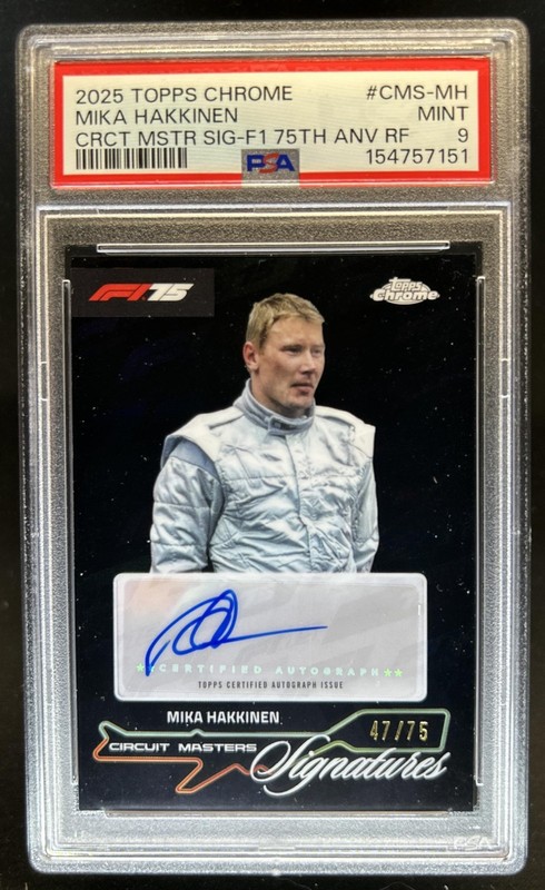 2025 Topps Chrome F1 Mika Hakkinen Circuit Masters F1 75th Auto #/75 PSA 9