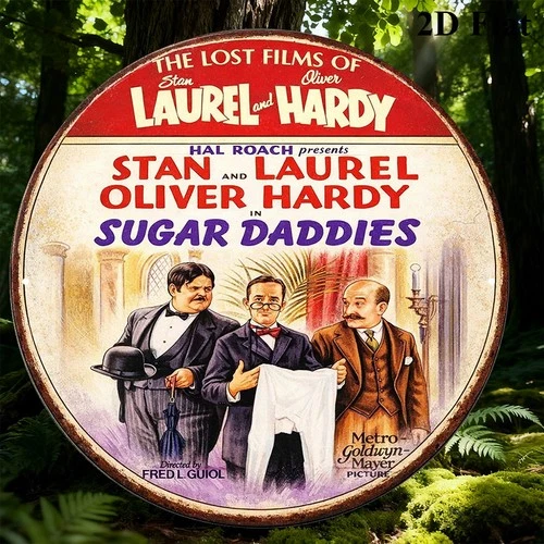 Tin Metal Signs Home Décor Round, "Laurel and Hardy Sugar Daddies" Vintage Decor