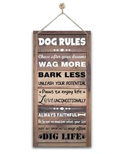 Gkwa Vintage Wooden Decorative Sign, Dog Rules Home Signs Decor, 12 x 6 x 0.1...