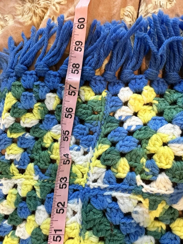 Manta afgana con flecos cuadrados de colección verde azul ganchillo 58 X 58 Foto 4 de 4