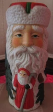 Hand Painted Santa, Xmas Trees 3D Raised Image Candle Holder Holiday Table Decor