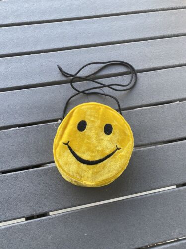 Vintage Limited Too Yellow Soft Velour Smiley Face Purse Bag Side Strap Tote