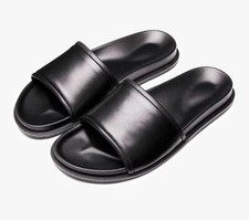 Summer Men's Open Toe Leather Slippers Beach Flats Slides Mules Casual Sandals