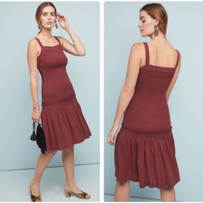 Anthropologie Escondido Smocked Dress Square Neck Ruffle Sleeveless, Size XS