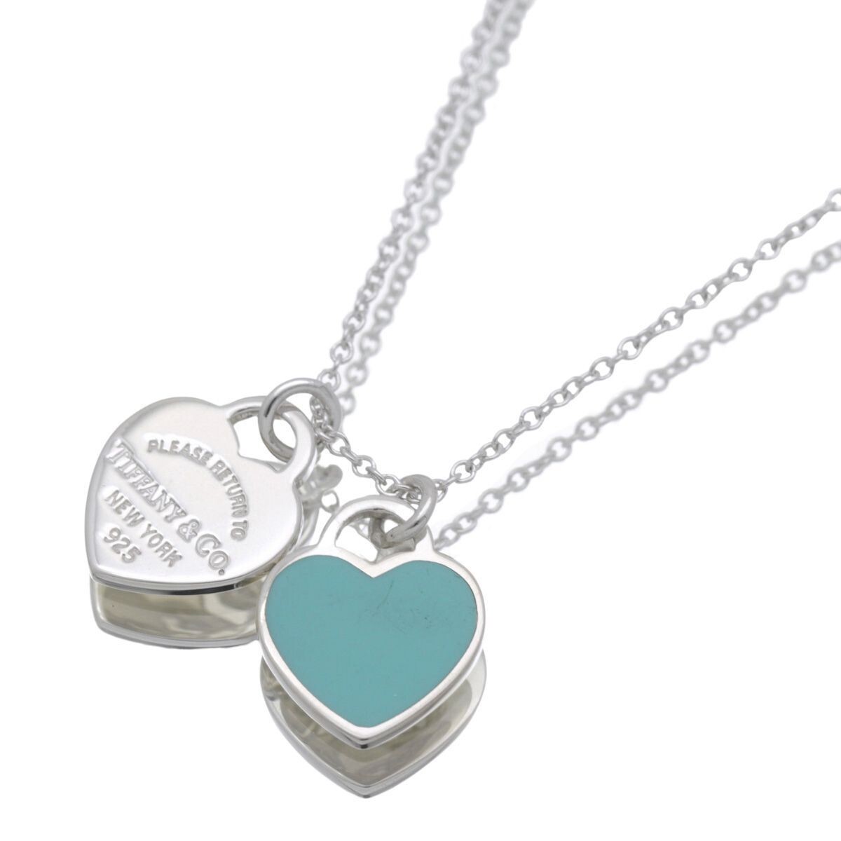 Tiffany & Co. Women's Mini Blue Double Heart Necklace