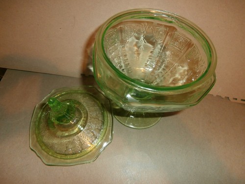 Vintage Green Depression Glass Princess Candy Dish w/ Lid - Picture 4 of 6