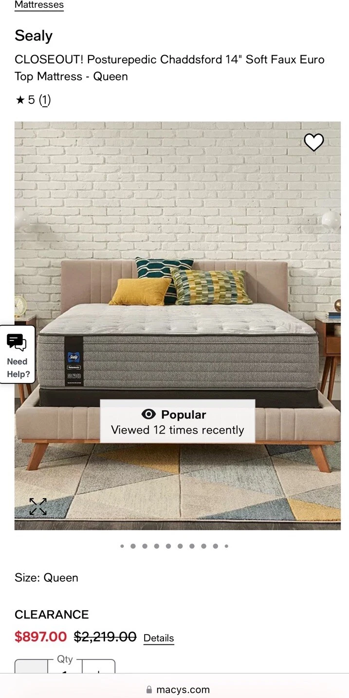 Queen Sealy Eurotop Posterpedic High Point Firm 14 Inch Mattress Only