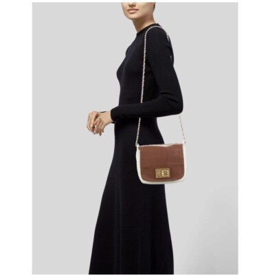 Tory Burch Leather Shoulder Bag Chain Link Crossbody Bag Brown White