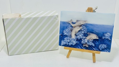 DOLPHIN 3D Ceramic Plaque w/ Mini Wood Easel 5.5”W x 4”H Decorative Ocean Decor - Picture 3 of 8