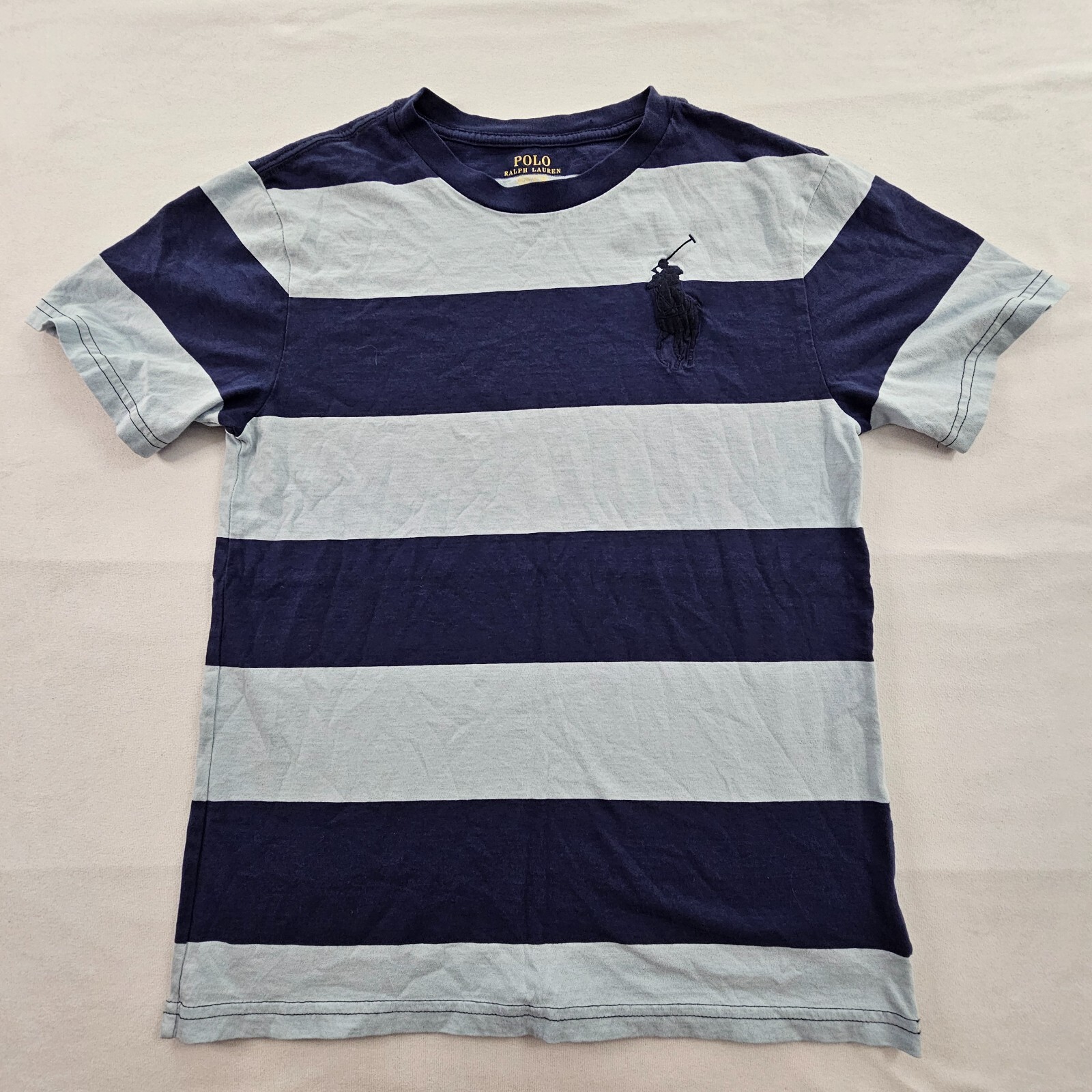 Polo Ralph Lauren blu a righe grande pony manica corta cotone t shirt ragazzo M